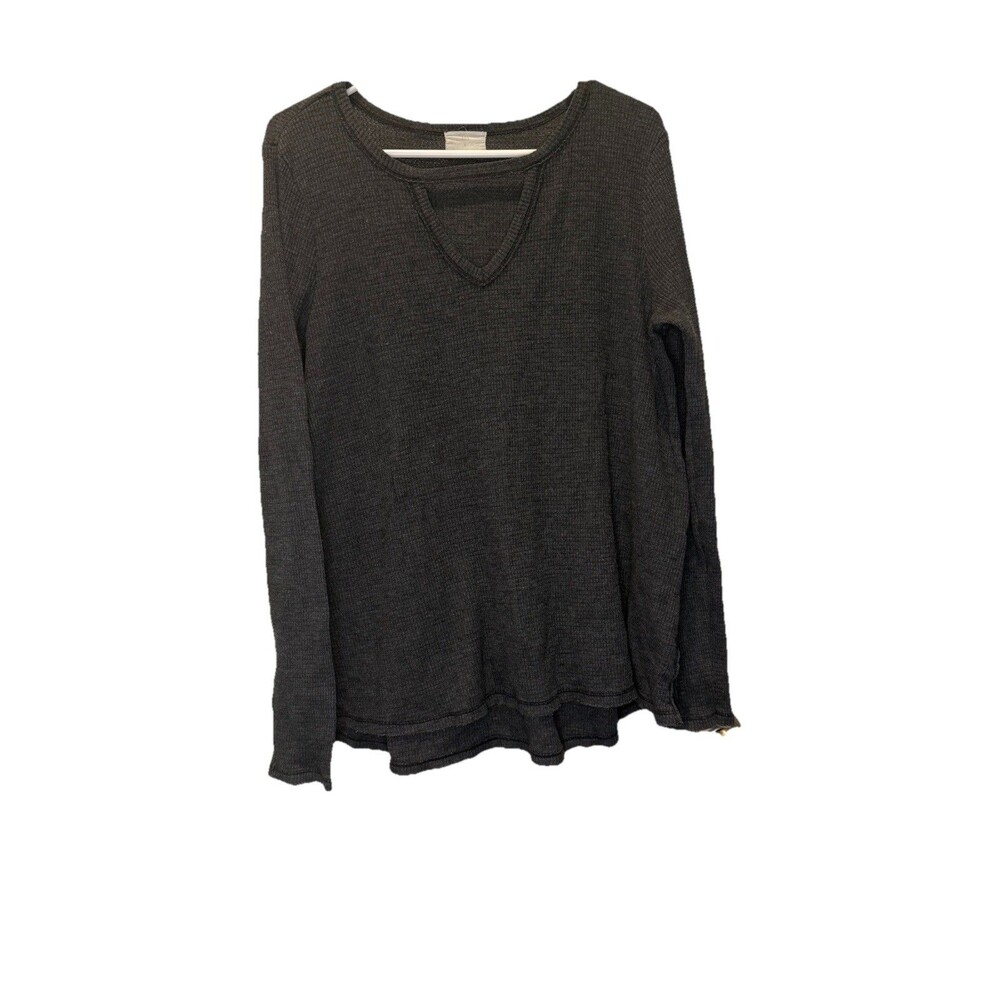 Anthropologie T.La Nadia Keyhole Cut Out Thermal Waffle Tunic Top in Gray L US